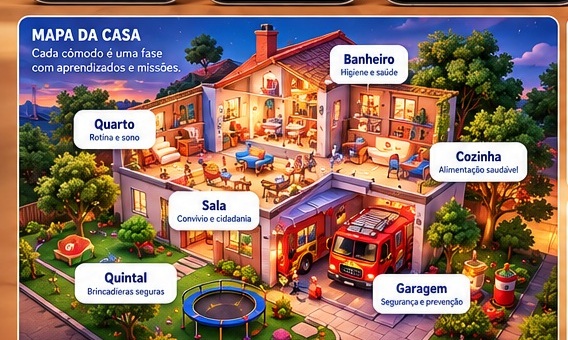 Mapa conceitual original da casa, com quarto, banheiro, cozinha, sala, quintal e garagem